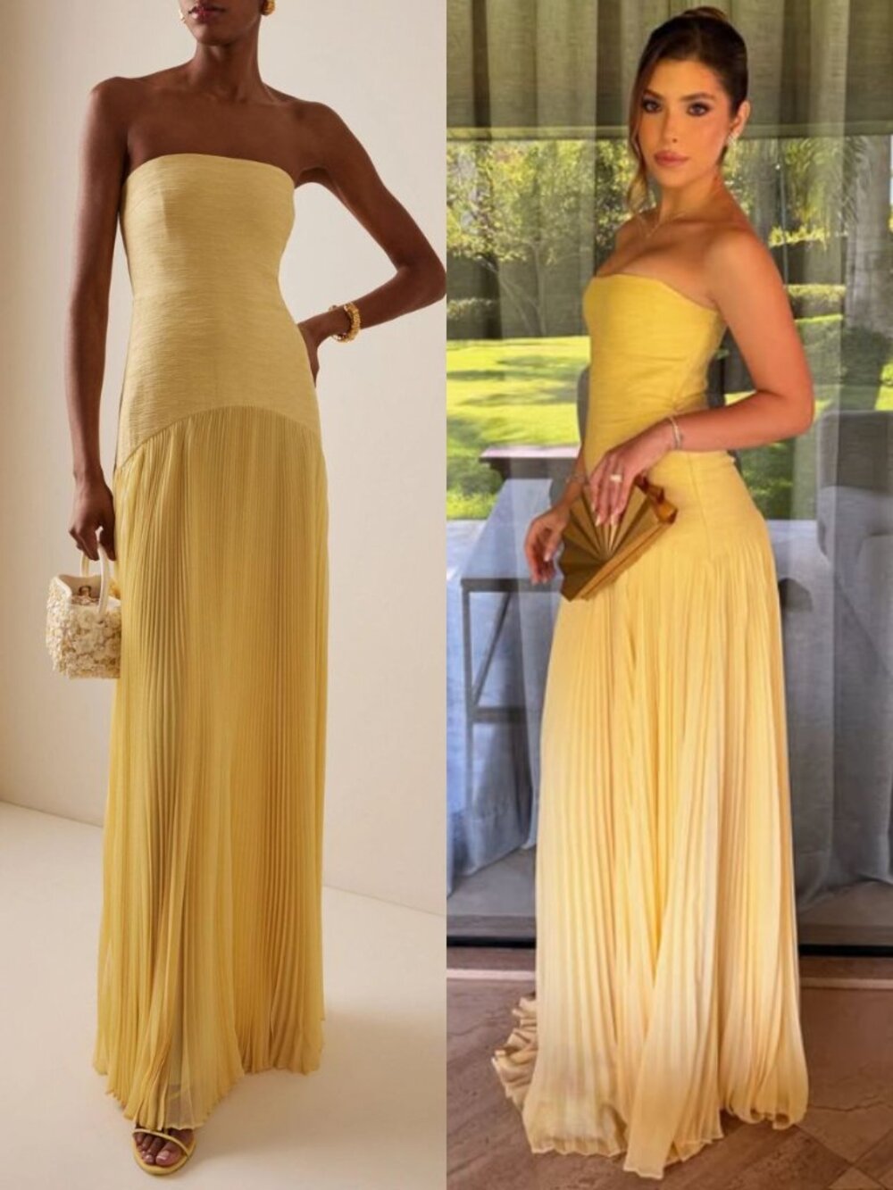 Alexis Sunniva Dress Yellow Pleated Strapless‎ Plissé Maxi Gown Size L